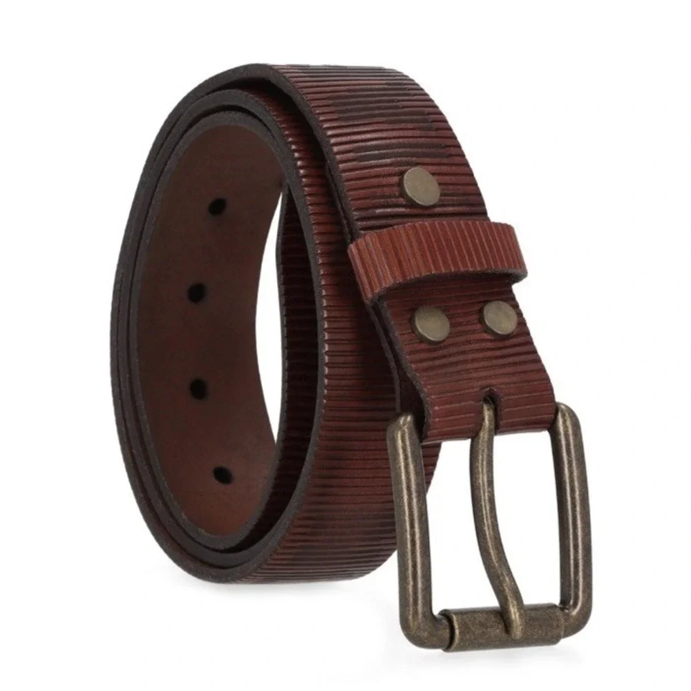 New $80 Harley Davidson Men's Laser Logo Brown Leather Interchangeable Buckle 38